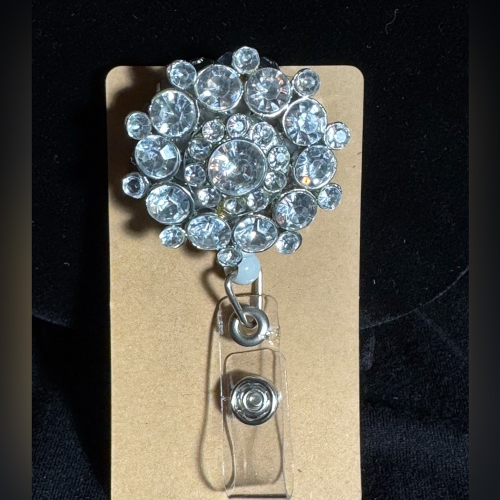 Up cycled Rhinestone Badge Reel Badge Holder Made From Vintage Brooch